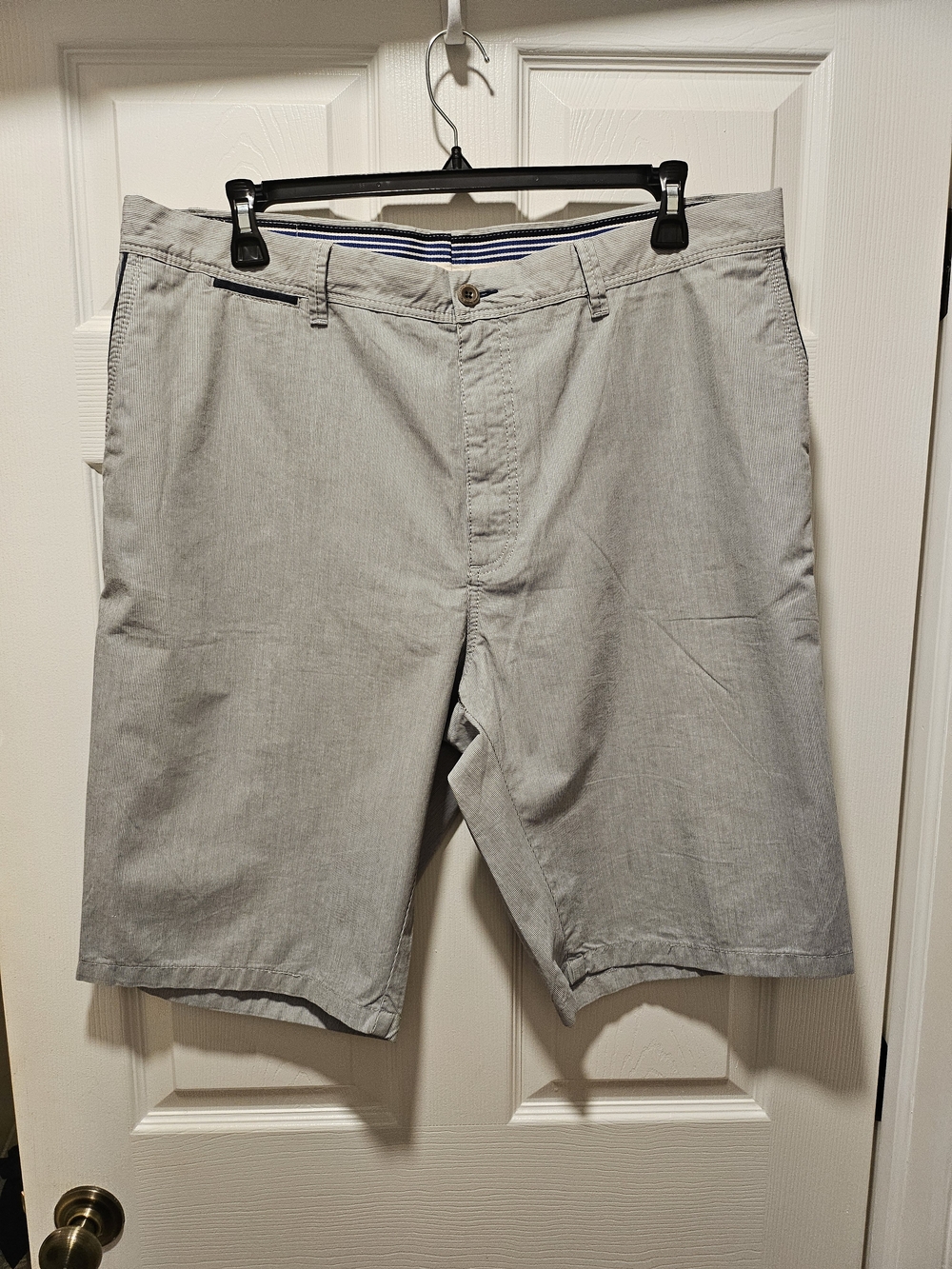 Bugatti Blue and White Flat-Front Shorts with Subtle Navy Trim
